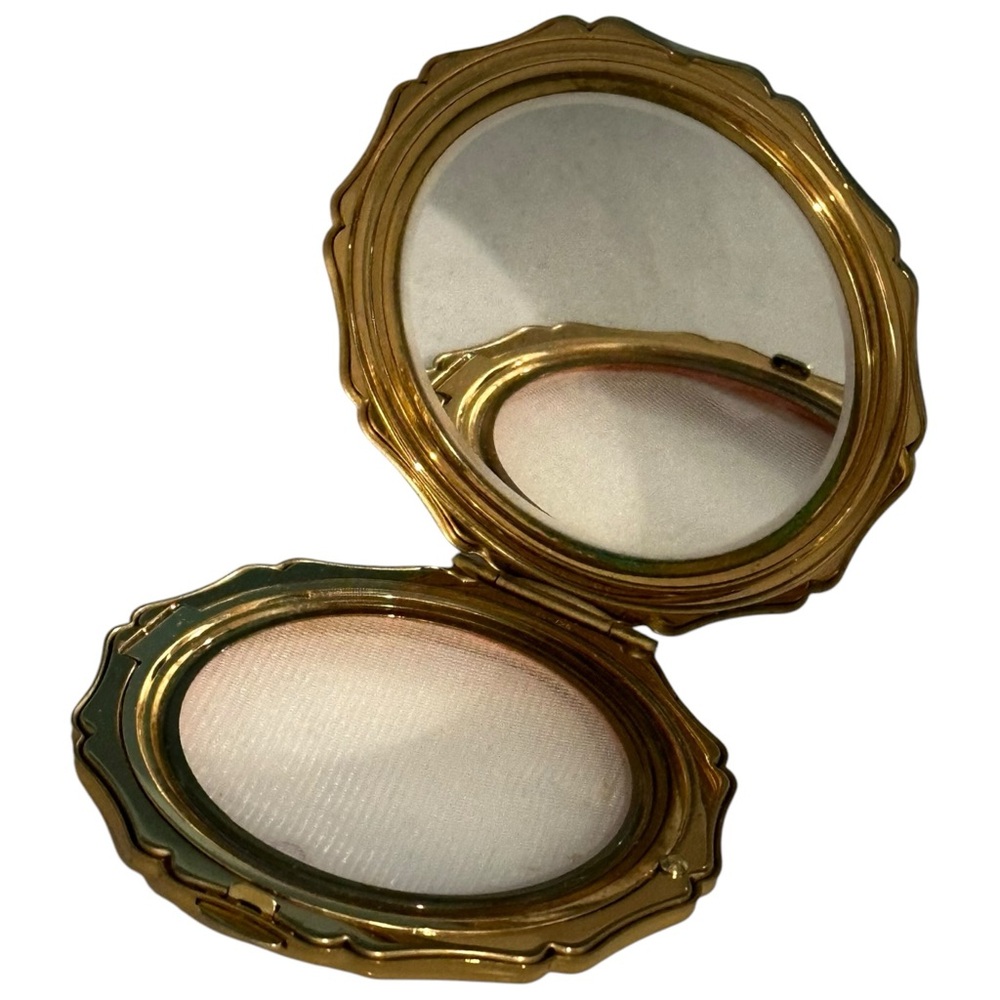 Vintage Compact Stratton England Black GoldTone Butterflies Lilies Pat.764125 - Picture 3 of 10